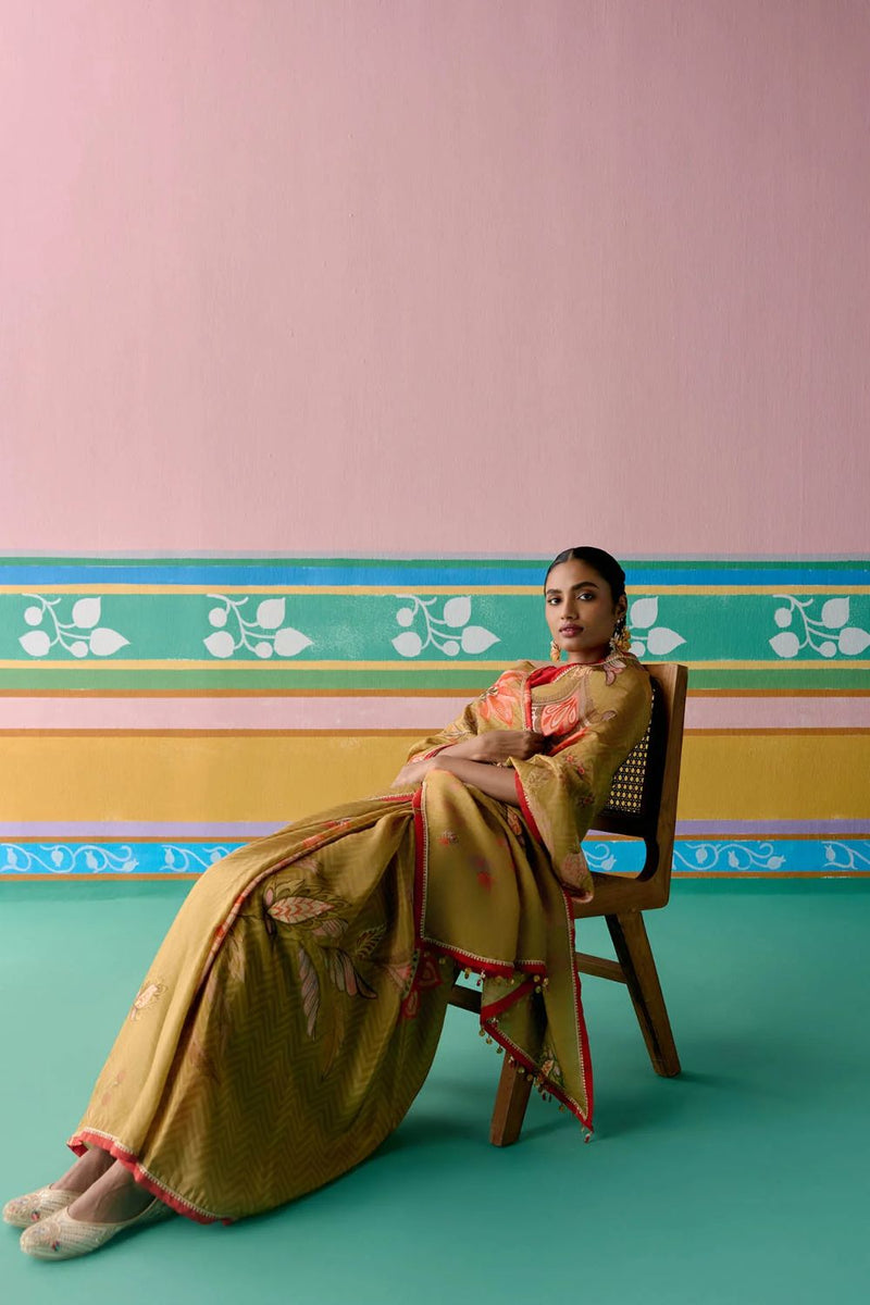 Mustard Chintz Saree Buy Mustard Chintz Saree from C&W | Saree for Women by Label Mogra in mustard color for women in Singapore