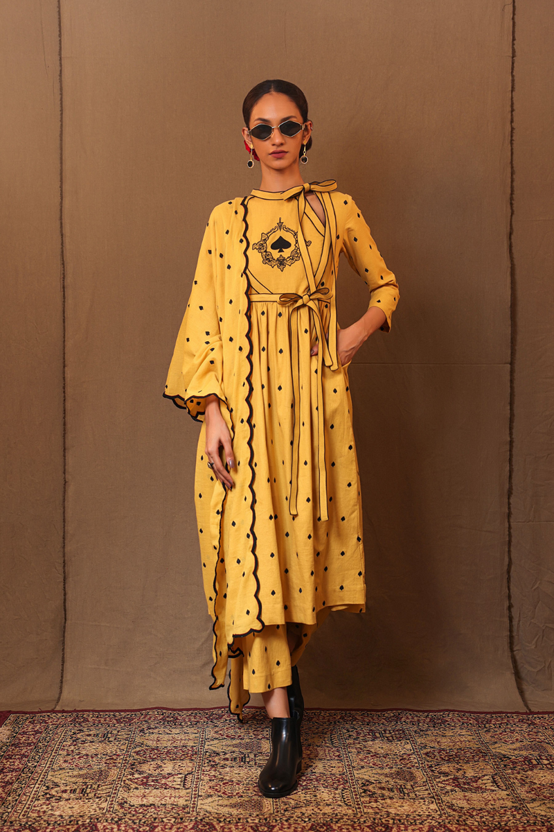 Mustard Club EMB Rakha Tunic Set (2 PCS) 100% cotton by Mati in mustard color for women in Singapore