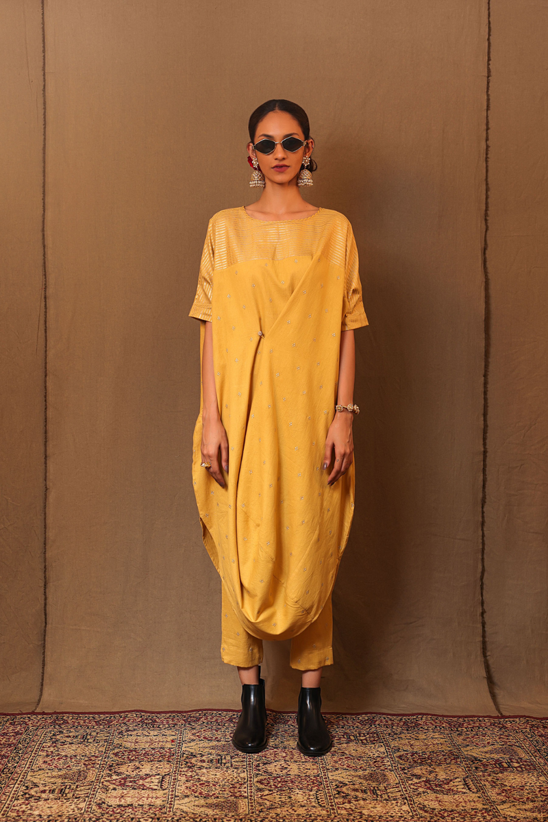 Mustard Club EMB SE Pants 100% cotton by Mati in mustard color for women in Singapore