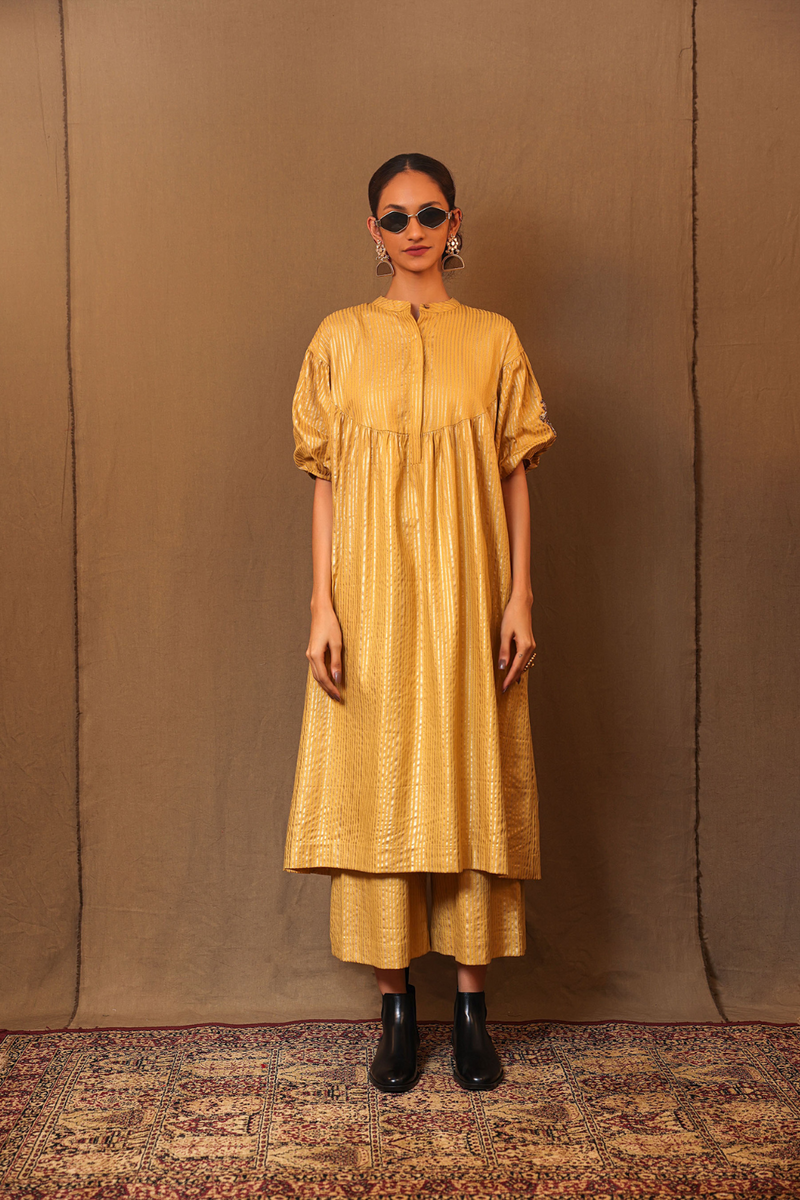 Mustard STR EMB Spade Acra Tunic Set (2 PCS) 100% cotton by Mati in mustard color for women in Singapore