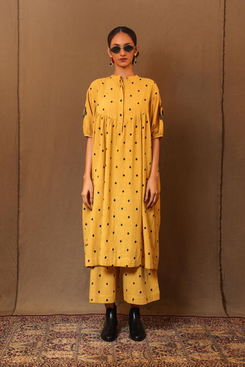 Mustard Spade EMB Acra Tunic Set (2 PCS) 100% cotton by Mati in mustard color for women in Singapore