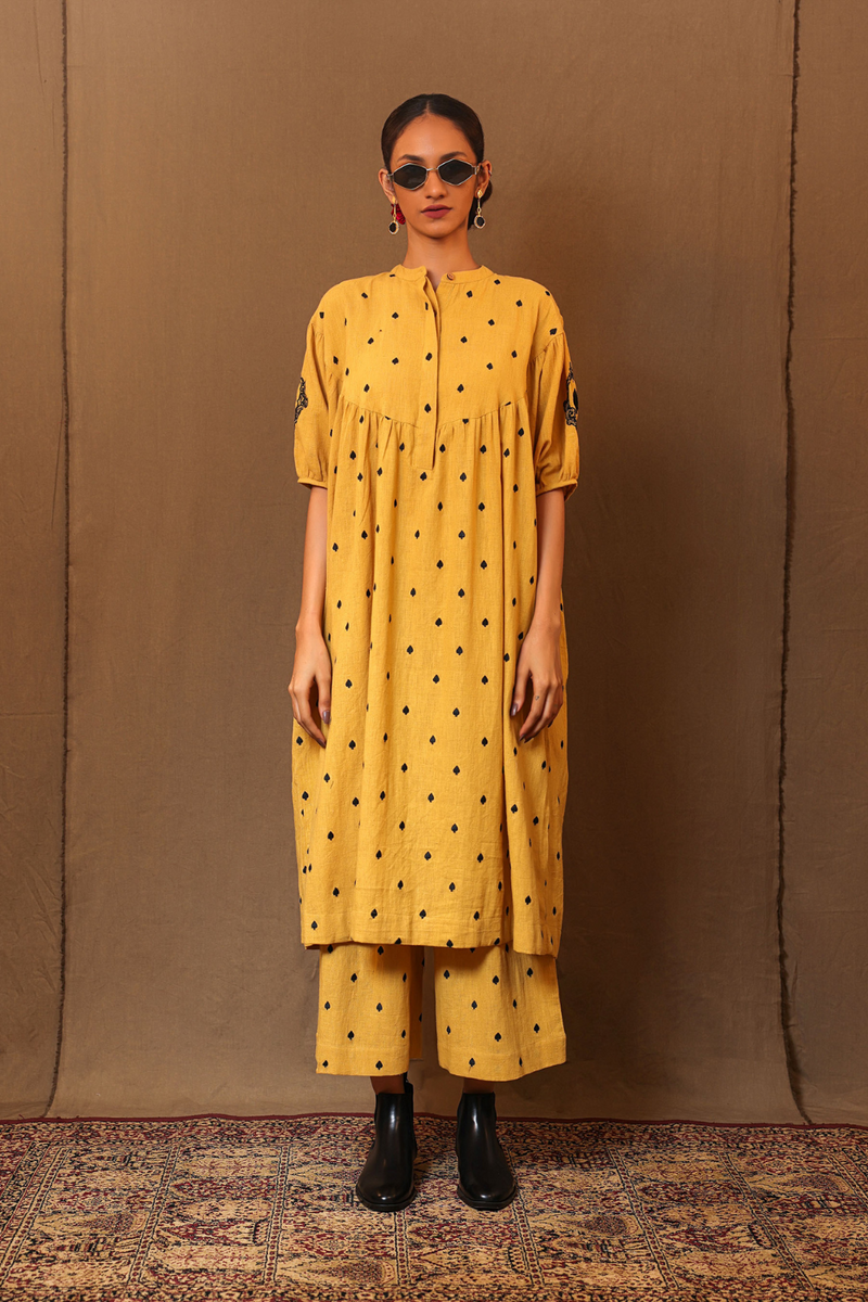 Mustard Spade EMB RE Pants 100% cotton by Mati in mustard color for women in Singapore