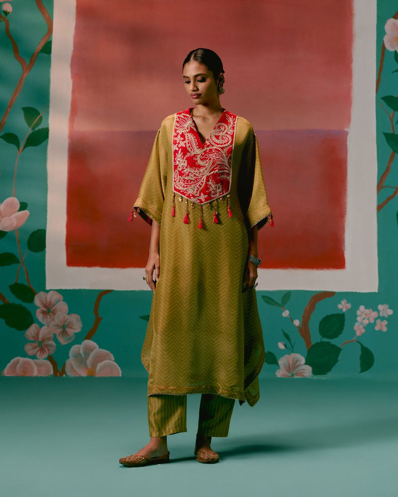 Mustard Tissue Kaftan Set tissue Buy Mustard Tissue Kaftan Set from C&W | Co-Ord Sets for Women by Label Mogra in mustard color for women in Singapore