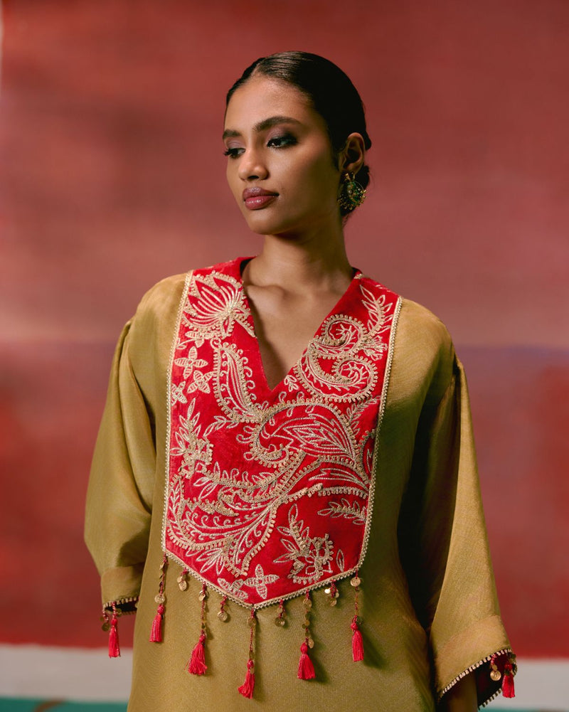 Mustard Tissue Kaftan Set tissue Buy Mustard Tissue Kaftan Set from C&W | Co-Ord Sets for Women by Label Mogra in mustard color for women in Singapore