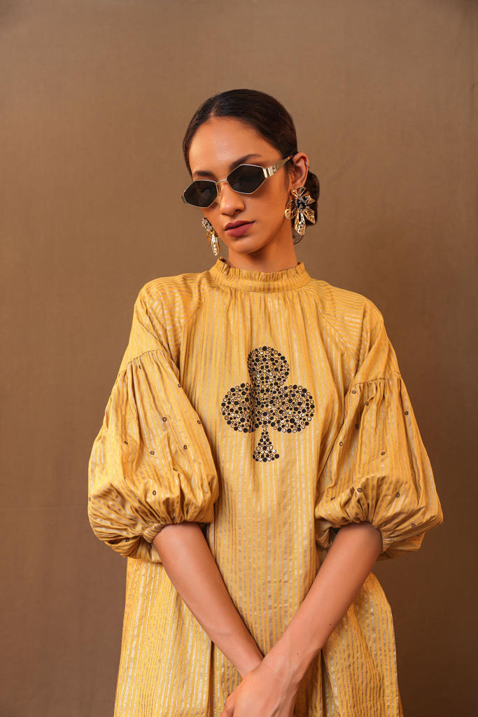 Mustard Big Club Tunic Set (2 PCS) 100% cotton by Mati in mustard color for women in Singapore
