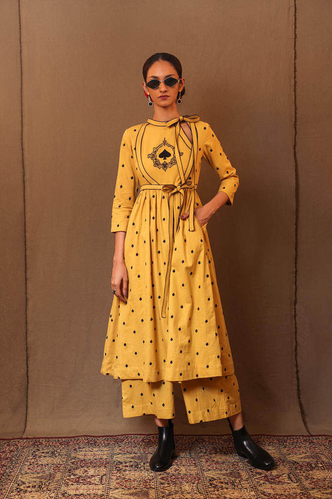 Mustard Club EMB Rakha Set (3 PCS) 100% cotton by Mati in mustard color for women in Singapore