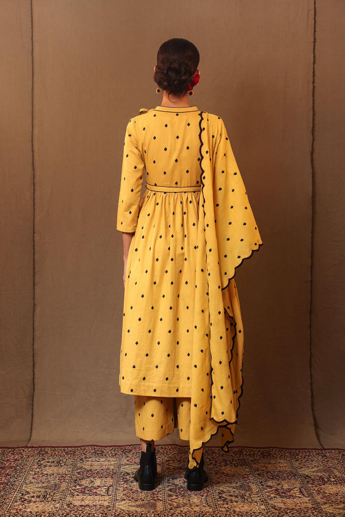 Mustard Club EMB Rakha Tunic Set (2 PCS) 100% cotton by Mati in mustard color for women in Singapore