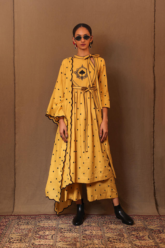 Mustard Club EMB Rakha Set (3 PCS) 100% cotton by Mati in mustard color for women in Singapore