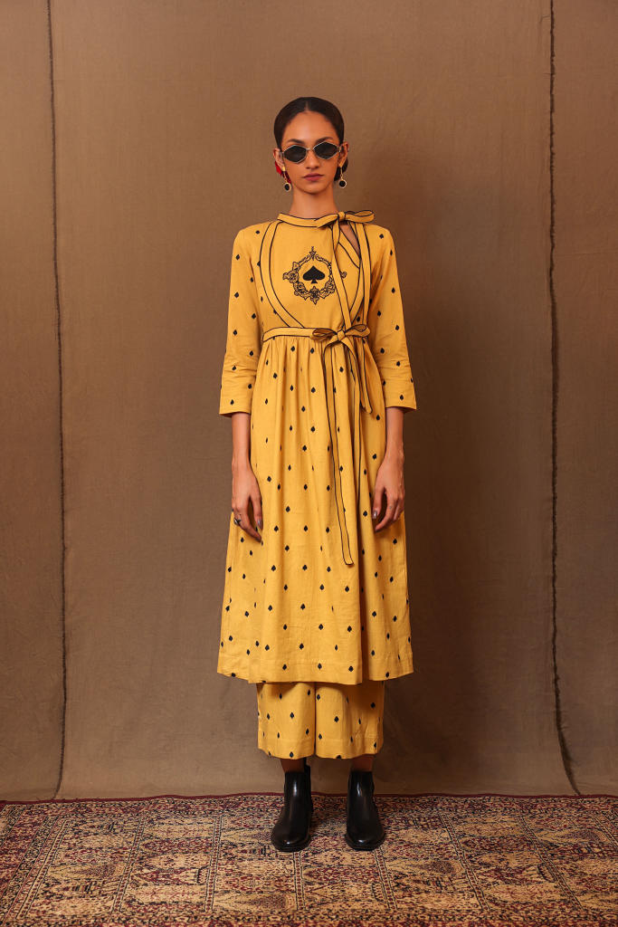 Mustard Club EMB Rakha Tunic Set (2 PCS) 100% cotton by Mati in mustard color for women in Singapore