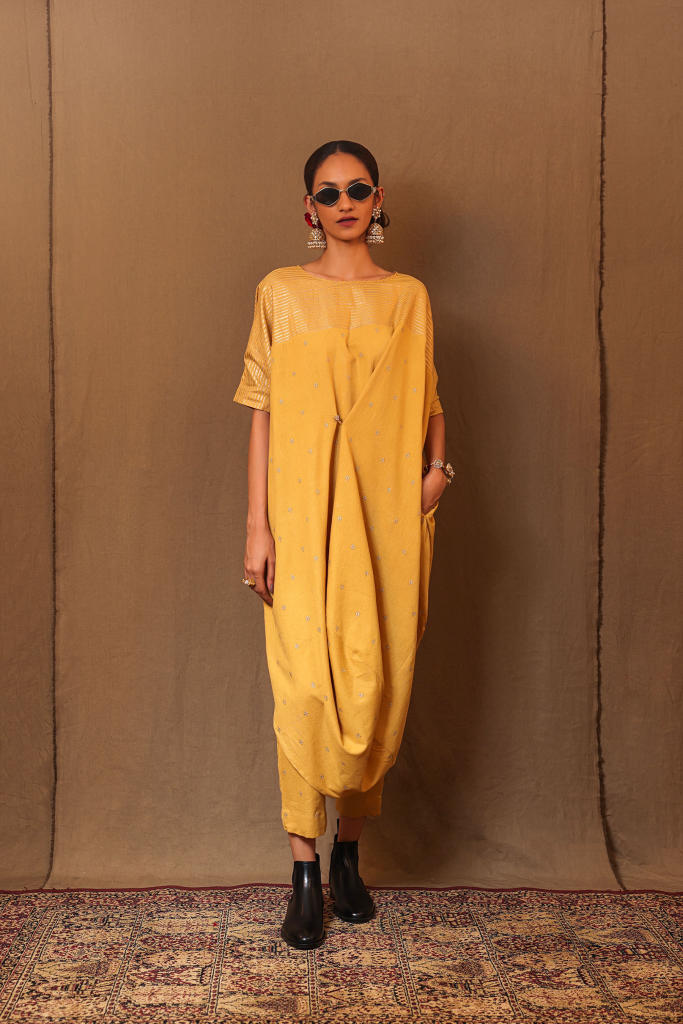 Mustard Club EMB SE Pants 100% cotton by Mati in mustard color for women in Singapore