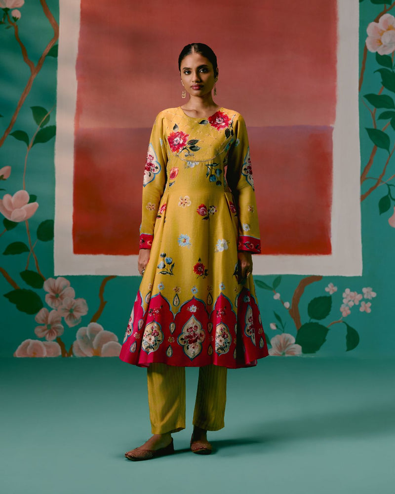 Mustard & Pink Floral Anarkali Set Buy Mustard & Pink Floral Anarkali Set from C&W | Kurta/Kurta Sets for Women by Label Mogra in pink color for women in Singapore