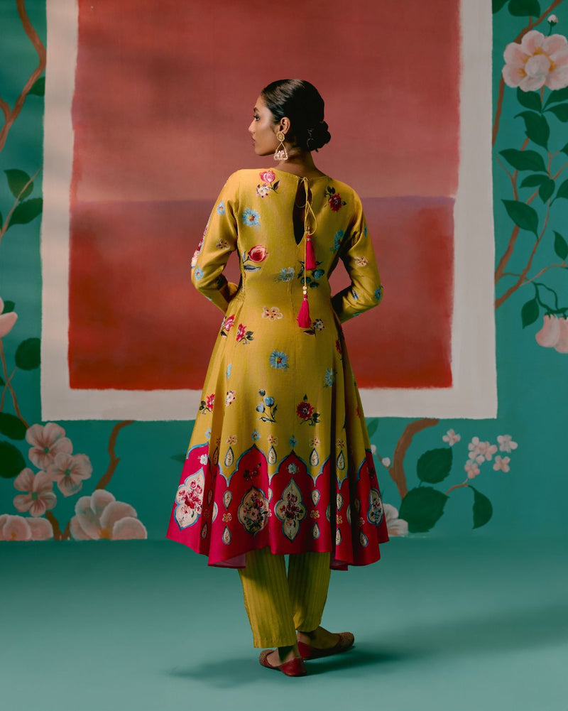 Mustard & Pink Floral Anarkali Set Buy Mustard & Pink Floral Anarkali Set from C&W | Kurta/Kurta Sets for Women by Label Mogra in pink color for women in Singapore