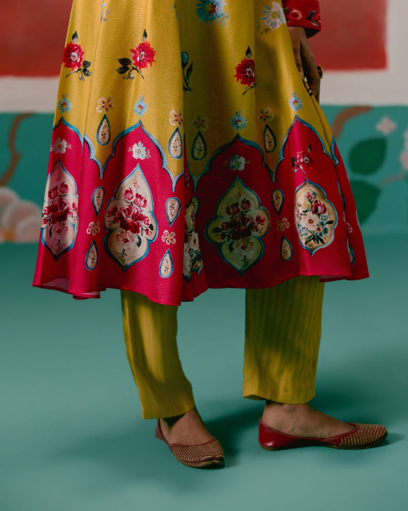 Mustard & Pink Floral Anarkali Set Buy Mustard & Pink Floral Anarkali Set from C&W | Kurta/Kurta Sets for Women by Label Mogra in pink color for women in Singapore