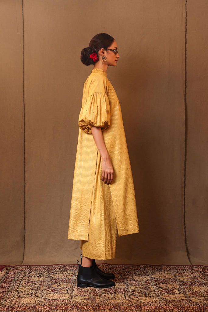 Mustard STR RE Pants 100% cotton by Mati in mustard color for women in Singapore