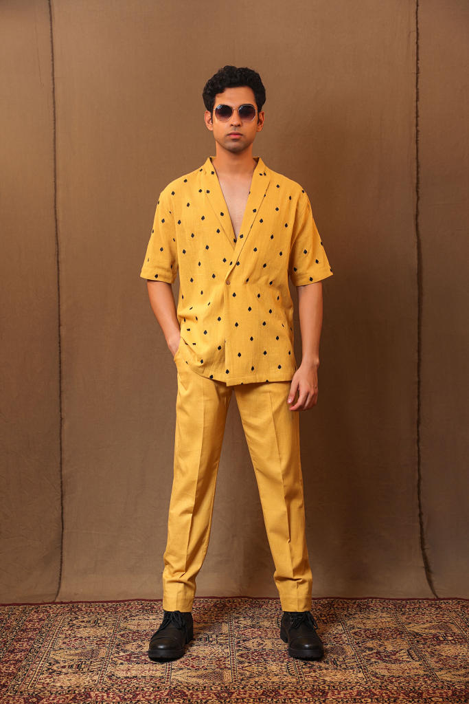 Mustard Straight Pants cotton by Mati Men in mustard color for men in Singapore