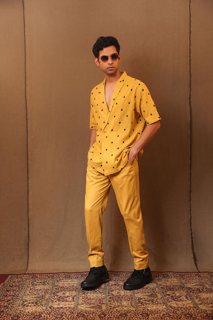 Mustard Straight Pants cotton by Mati Men in mustard color for men in Singapore