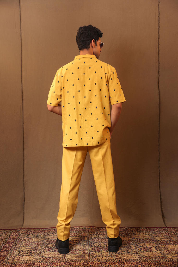 Mustard Straight Pants cotton by Mati Men in mustard color for men in Singapore