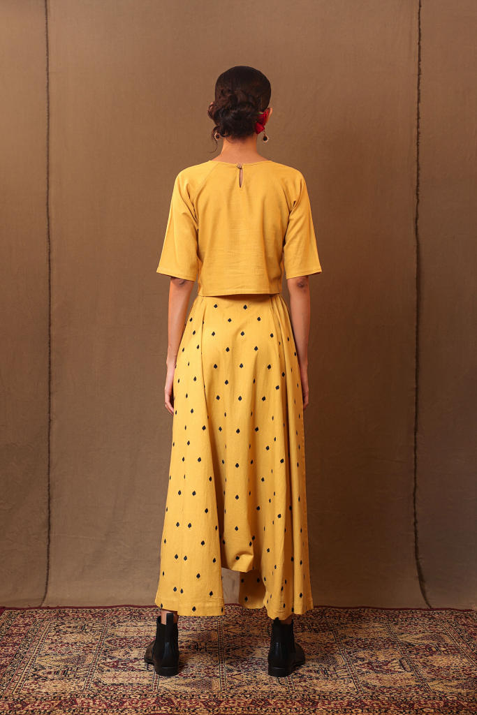 Mustard Spade EMB Harem Pants 100% cotton by Mati in mustard color for women in Singapore