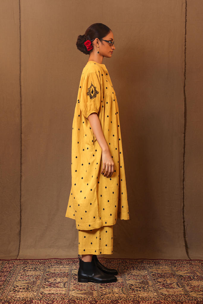 Mustard Spade EMB RE Pants 100% cotton by Mati in mustard color for women in Singapore