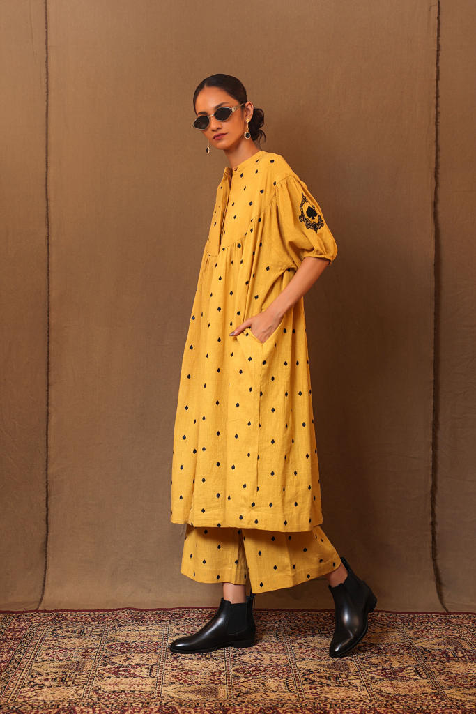 Mustard Spade EMB RE Pants 100% cotton by Mati in mustard color for women in Singapore
