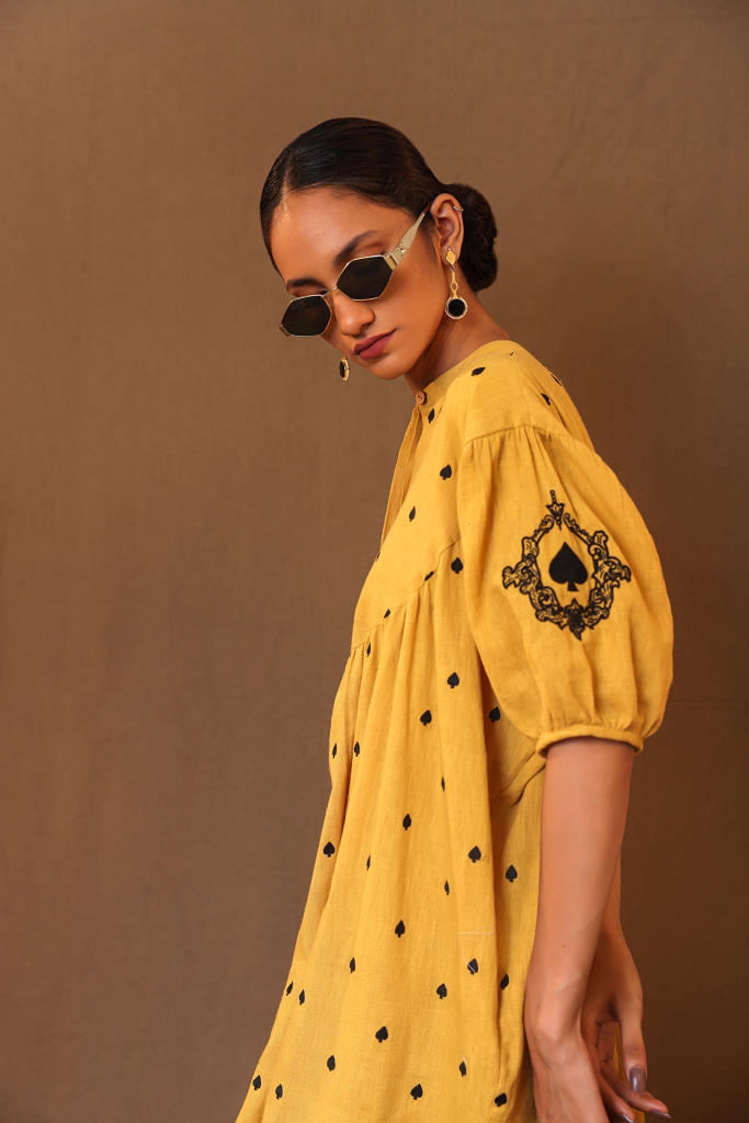 Mustard Spade EMB RE Pants 100% cotton by Mati in mustard color for women in Singapore