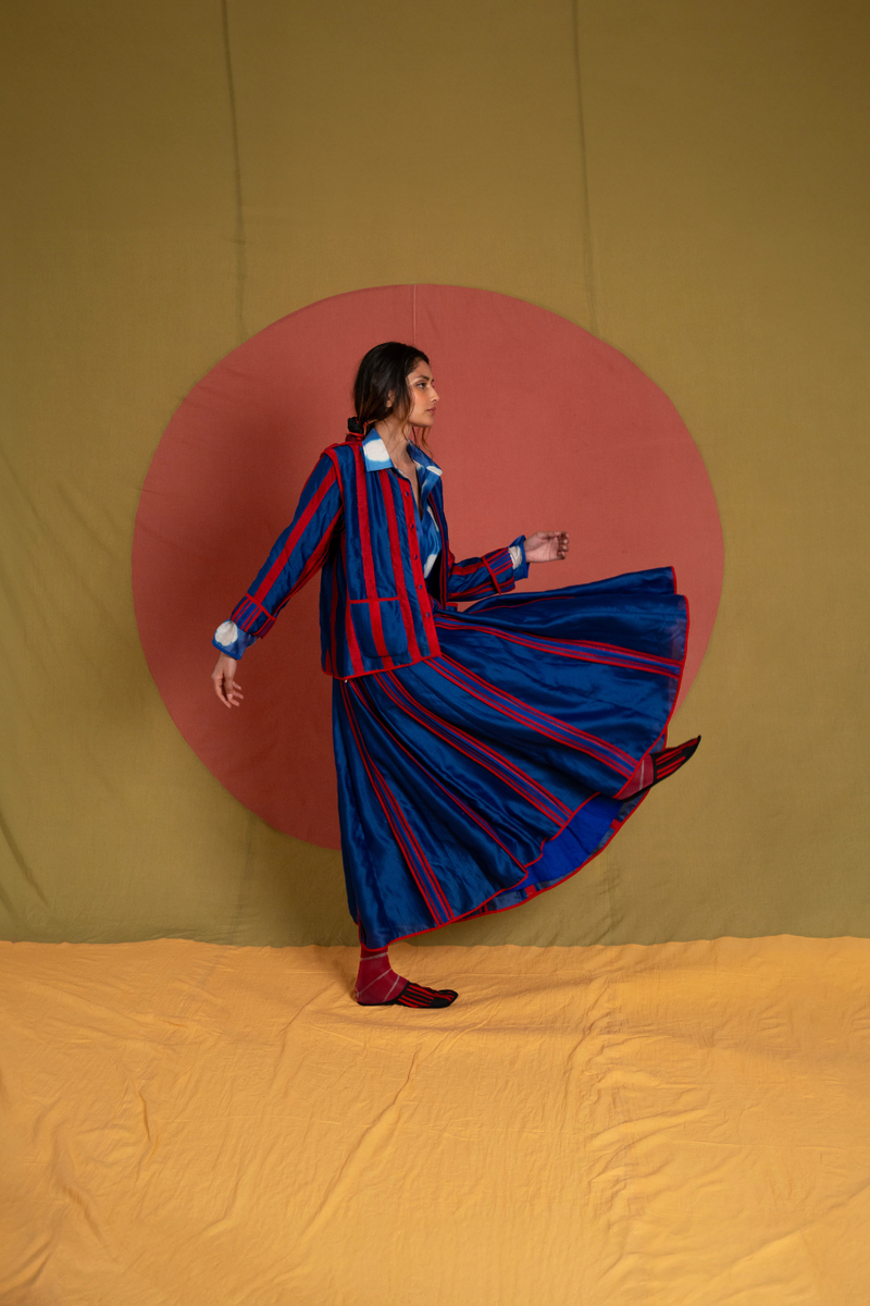 My Simp Jacket-Ink Blue and Red chanderi jacket/overlay by Ka-Sha in red for women in Singapore