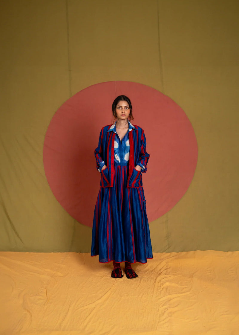 My Simp Jacket-Ink Blue and Red chanderi jacket/overlay by Ka-Sha in red for women in Singapore