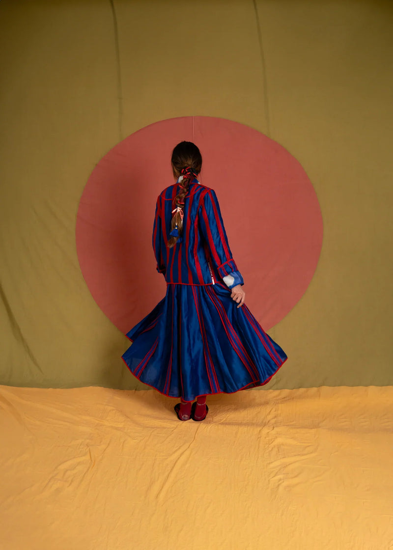 My Simp Jacket-Ink Blue and Red chanderi jacket/overlay by Ka-Sha in red for women in Singapore