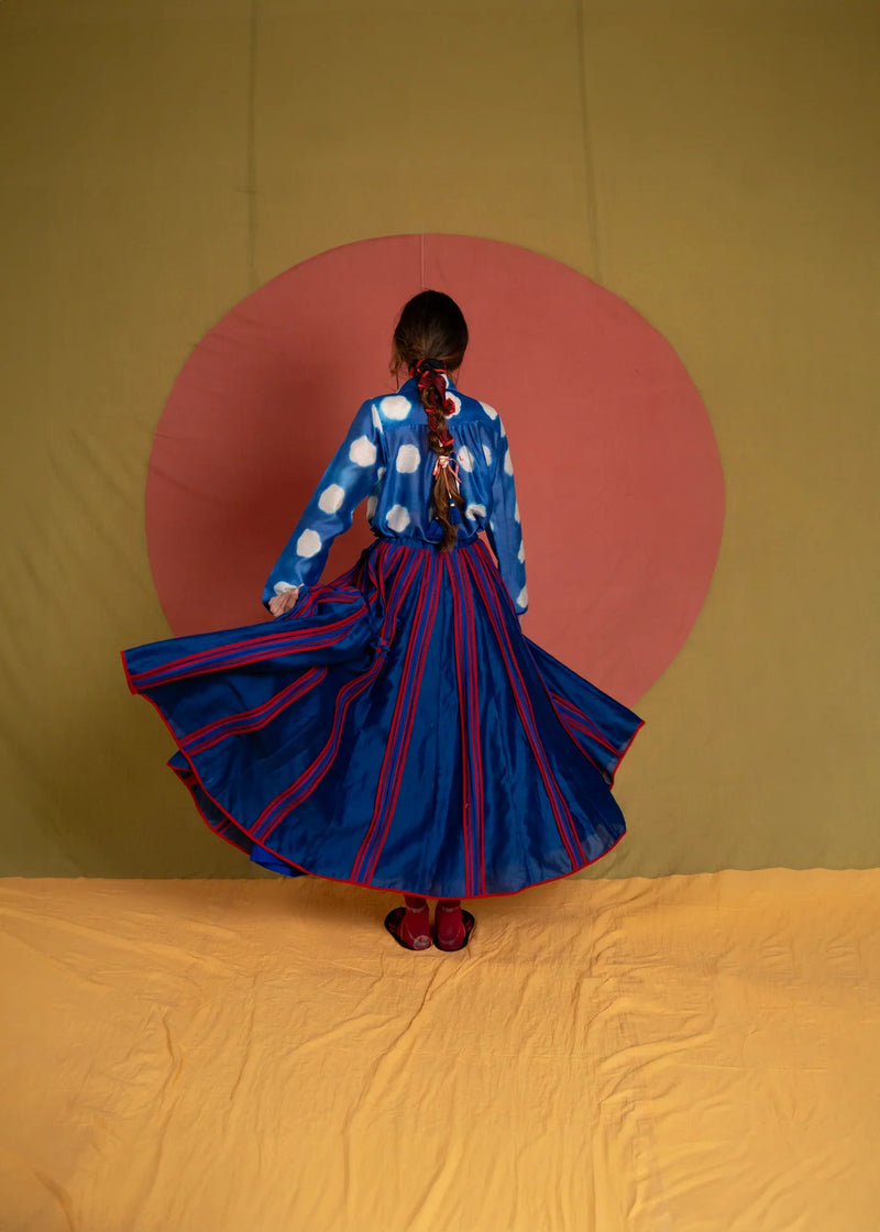 My Simp Skirt-Ink Blue and Red chanderi skirt by Ka-Sha in red for women in Singapore