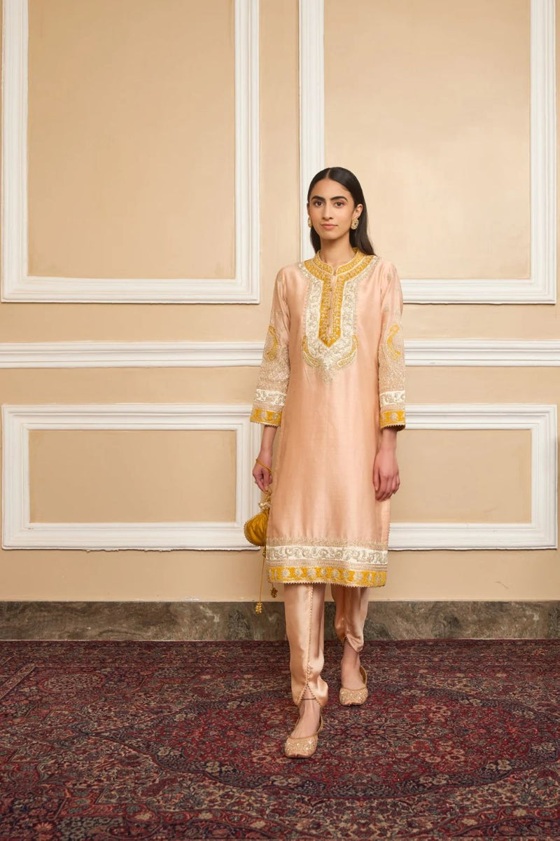 Myreen Straight kurta with dhoti-Rosepink silk by SHEETAL BATRA in pink color for women in Singapore