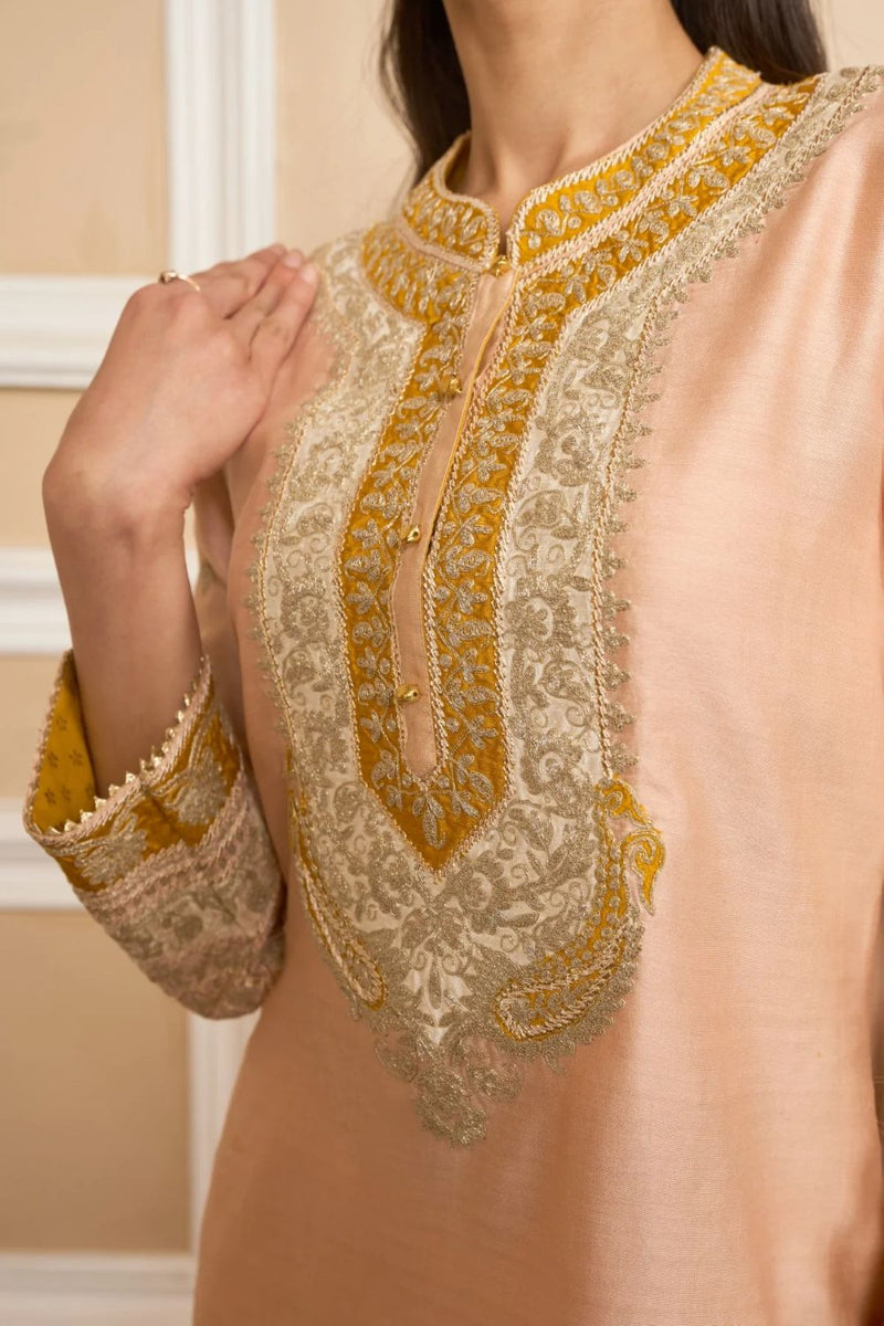Myreen Straight kurta with dhoti-Rosepink silk by SHEETAL BATRA in pink color for women in Singapore