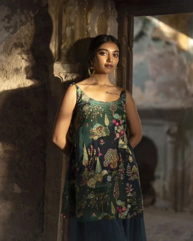 Nadira Teal Sharara Set by Rajiramniq in teal color for women in Singapore