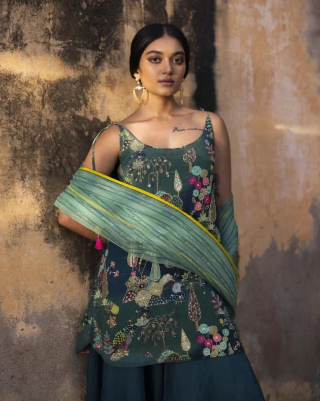 Nadira Teal Sharara Set by Rajiramniq in teal color for women in Singapore