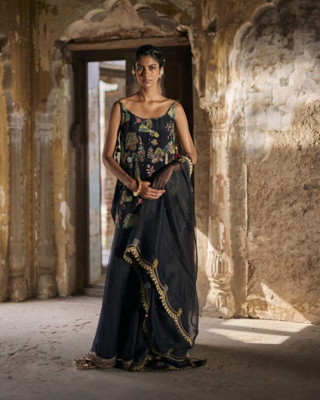 Nadira Black Sharara Set by Rajiramniq in black color for women in Singapore