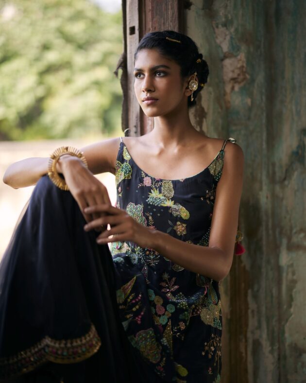 Nadira Black Sharara Set by Rajiramniq in black color for women in Singapore