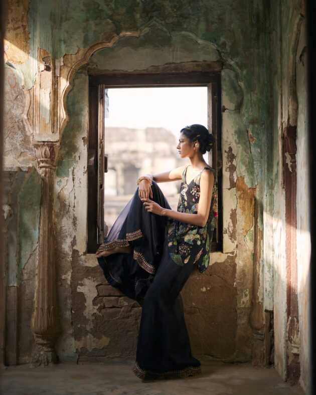 Nadira Black Sharara Set by Rajiramniq in black color for women in Singapore