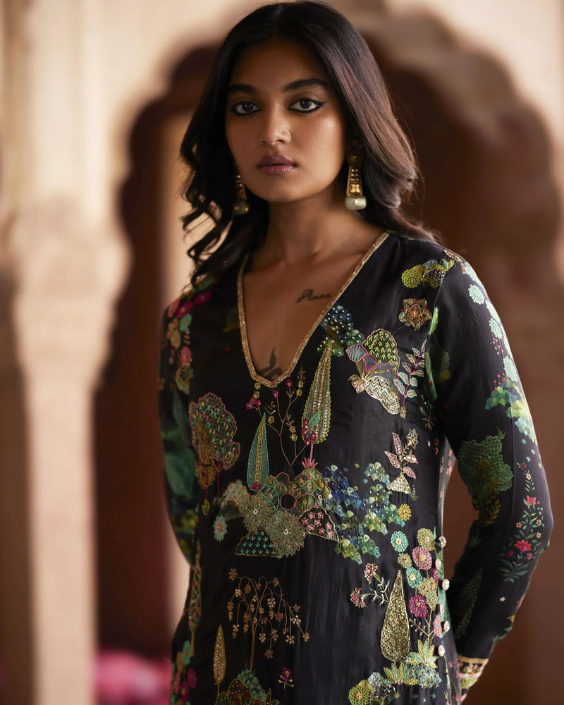 Nadira Black Kurta Set by Rajiramniq in black color for women in Singapore
