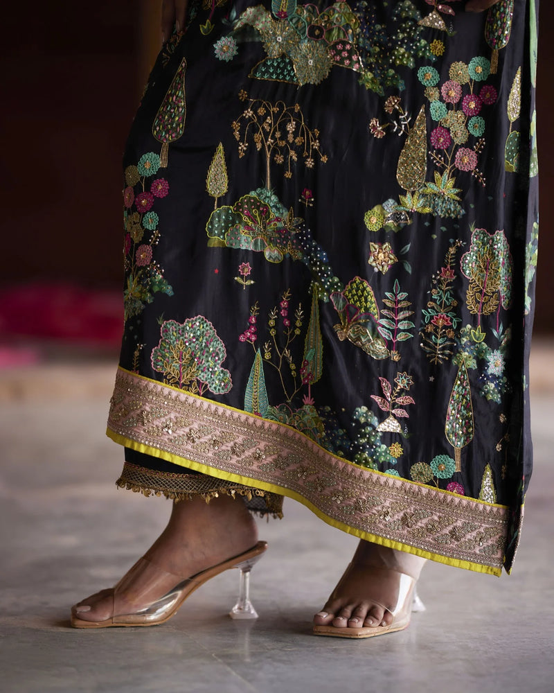 Nadira Black Kurta Set by Rajiramniq in black color for women in Singapore