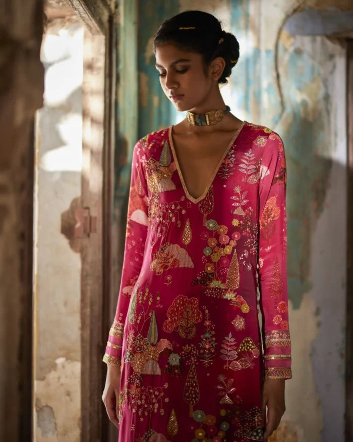 Nadira Magenta Kurta Set by Rajiramniq for women in Singapore