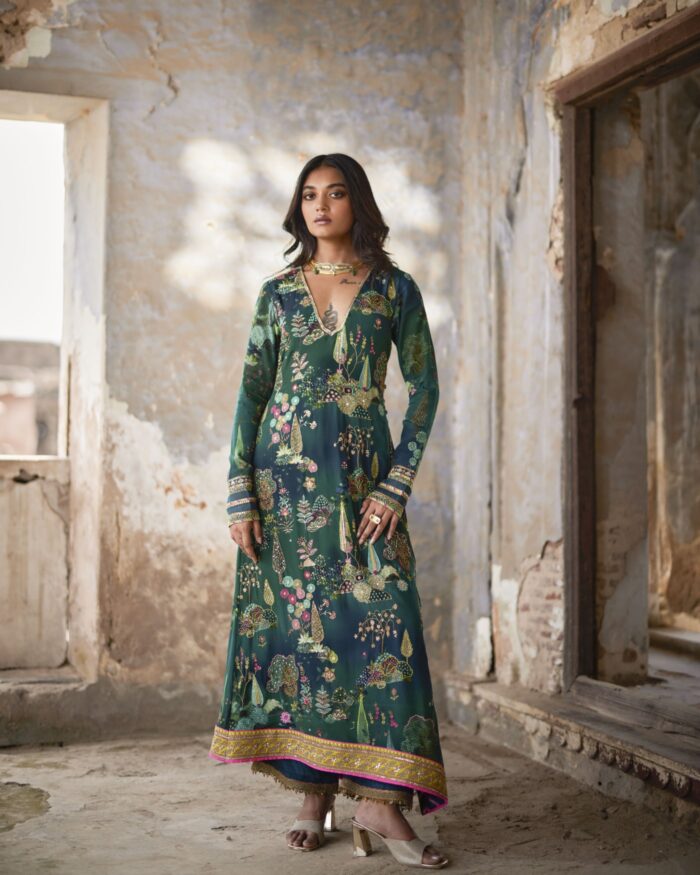 Nadira Teal Kurta Set by Rajiramniq in teal color for women in Singapore