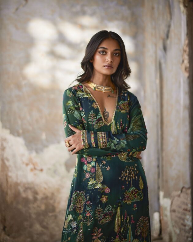 Nadira Teal Kurta Set by Rajiramniq in teal color for women in Singapore
