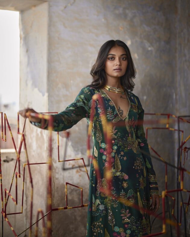 Nadira Teal Kurta Set by Rajiramniq in teal color for women in Singapore