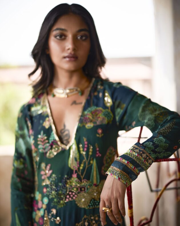 Nadira Teal Kurta Set by Rajiramniq in teal color for women in Singapore