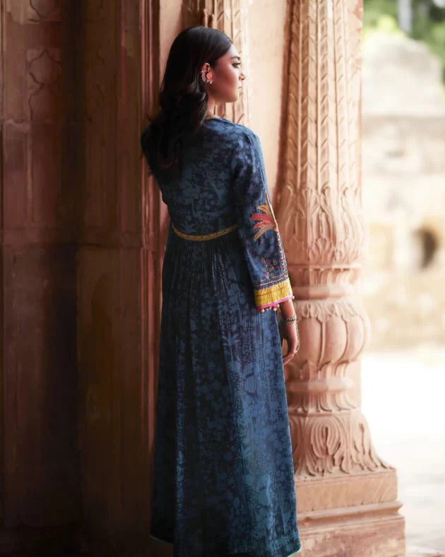 Nadira Teal Tree Bell Sleeve Kurta Set by Rajiramniq for women in Singapore