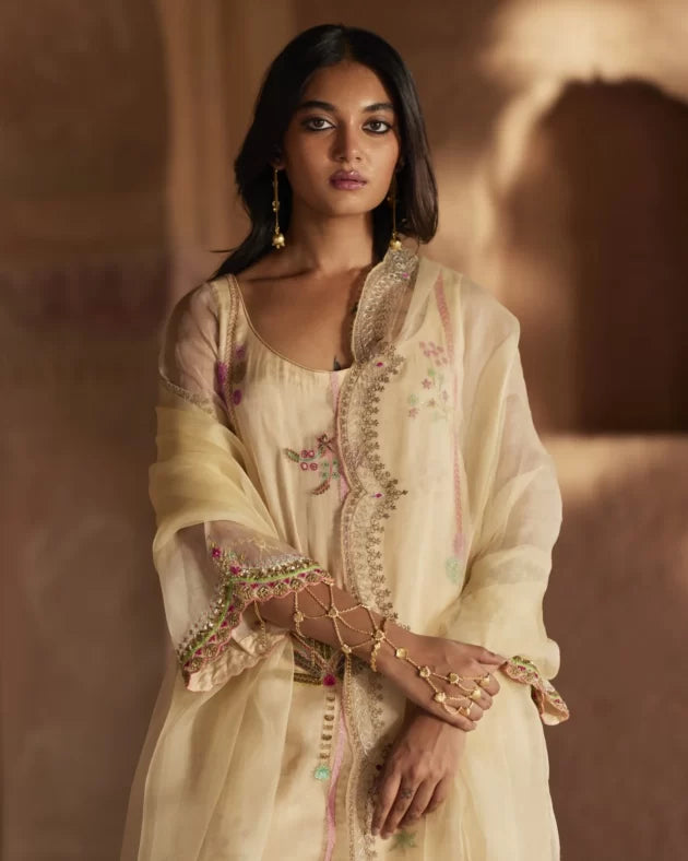Nadira Ivory Organza Kurta Set organza by Rajiramniq in ivory color for women in Singapore