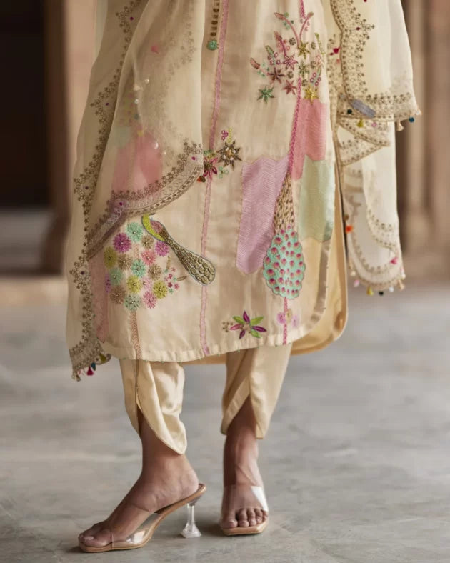 Nadira Ivory Organza Kurta Set organza by Rajiramniq in ivory color for women in Singapore