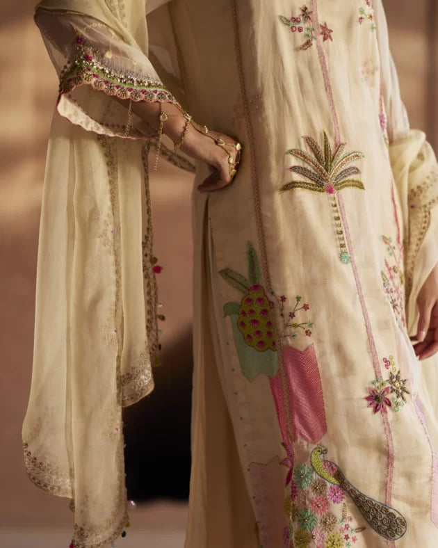 Nadira Ivory Organza Kurta Set organza by Rajiramniq in ivory color for women in Singapore