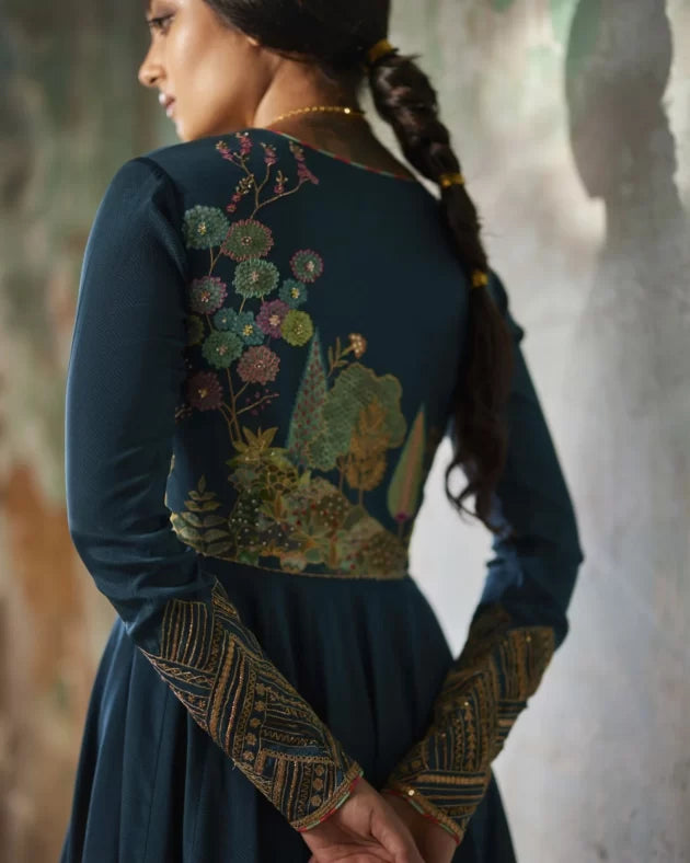 Nadira Teal Anarkali Set by Rajiramniq in teal color for women in Singapore