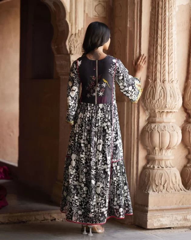 Nadira Black White Shadow Print Kurta by Rajiramniq in black color for women in Singapore