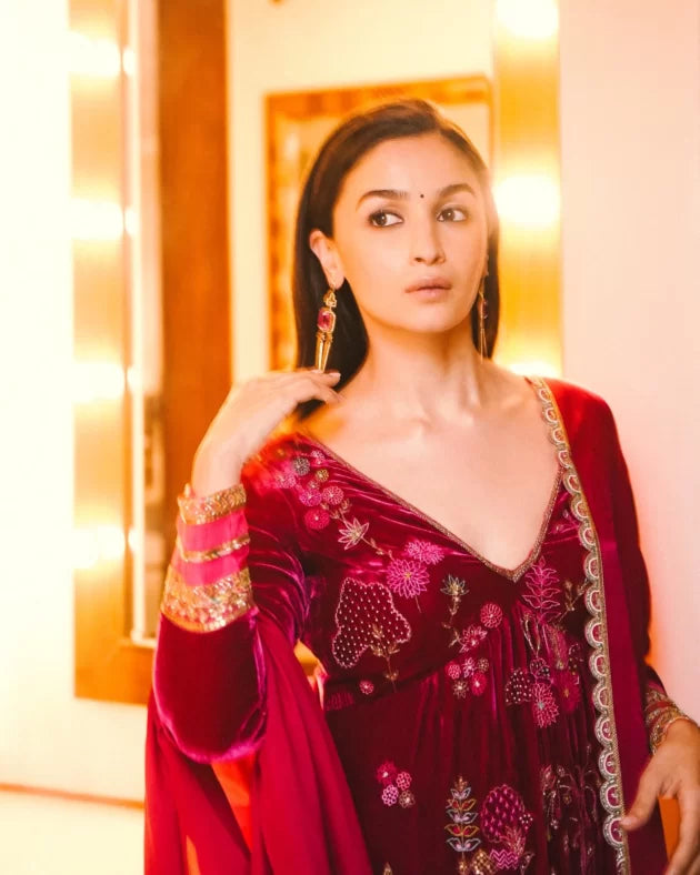 Nadira Jester Red Alia Velvet Set by Rajiramniq in red color for women in Singapore